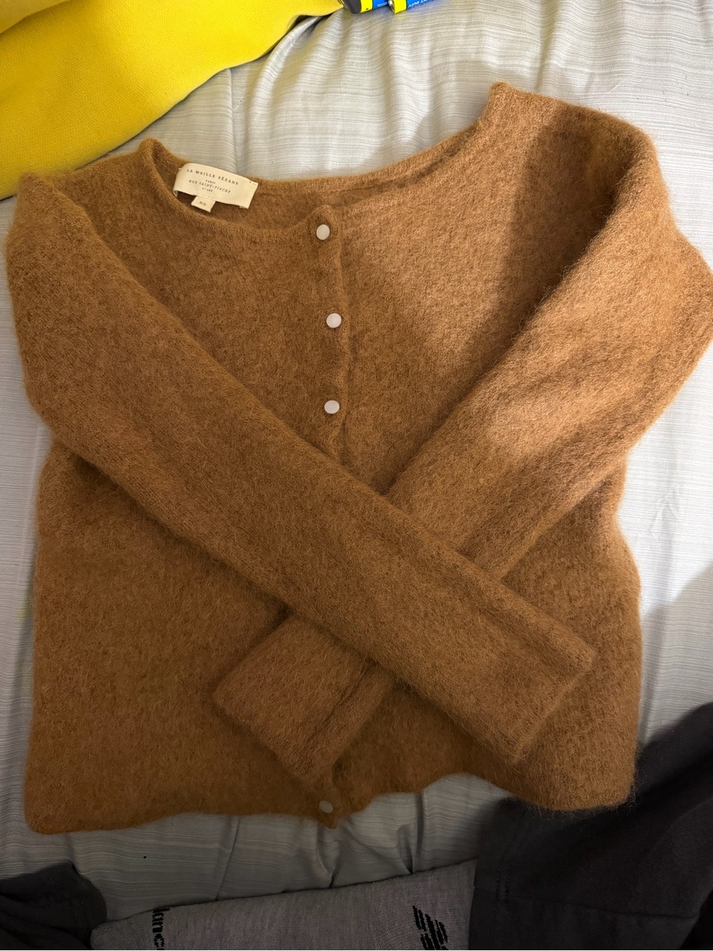 Sezane Camel Brown Fuzzy Button Cardigan